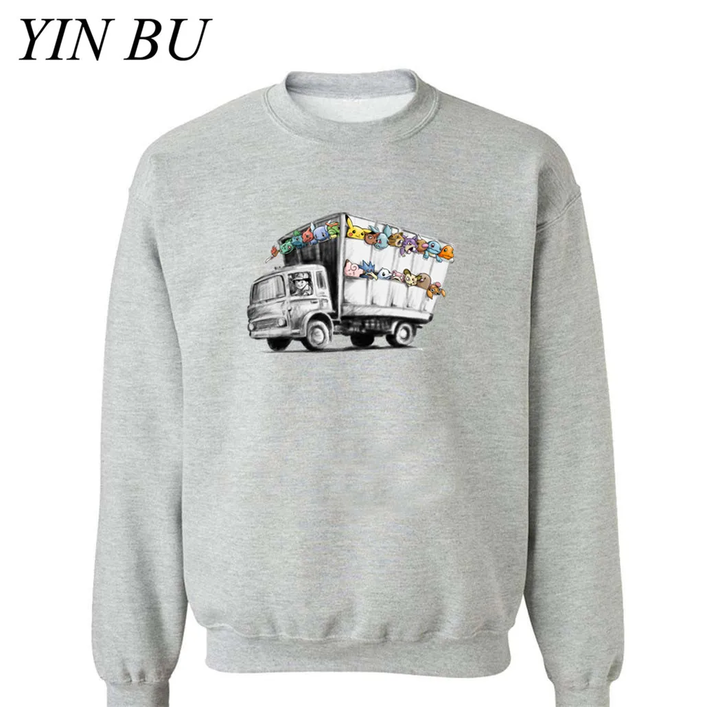Banksy Truck Featuring Pokemon Pikachu Charzard Squirtle Eevee толстовки мужские толстовки Мужские Женские Camisetas Hombre Забавный Топ - Цвет: Серый