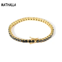mathalla hiphop 4mm tennis chain bracelet high quality gold plated copper ice out black cz tennis chain bracelet men%e2%80%99s gift