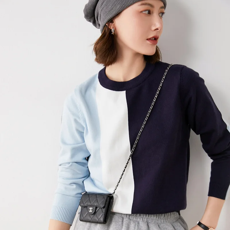 Новые женские зимние шикарные вязаные пуловеры в полоску с круглым вырезом для