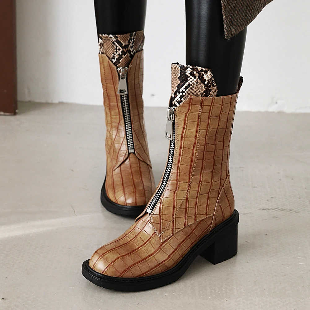 

SARAIRIS 2020 Square Heels Winter Shoes Woman Fashion Brand Design Zipper Top Quality Motorcycles Boots Female