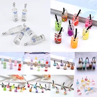 5pcs simulation milk tea fruit wine bottle resin charms keychain earrings necklace pendant accessories crafts charm jewelry make