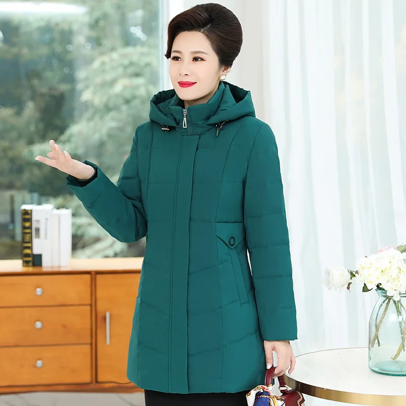 

ISENMAL New Winter Jacket Women Large Fur White Duck Down Coat Thick Parkas Warm Zipper Down Snow Outerwear