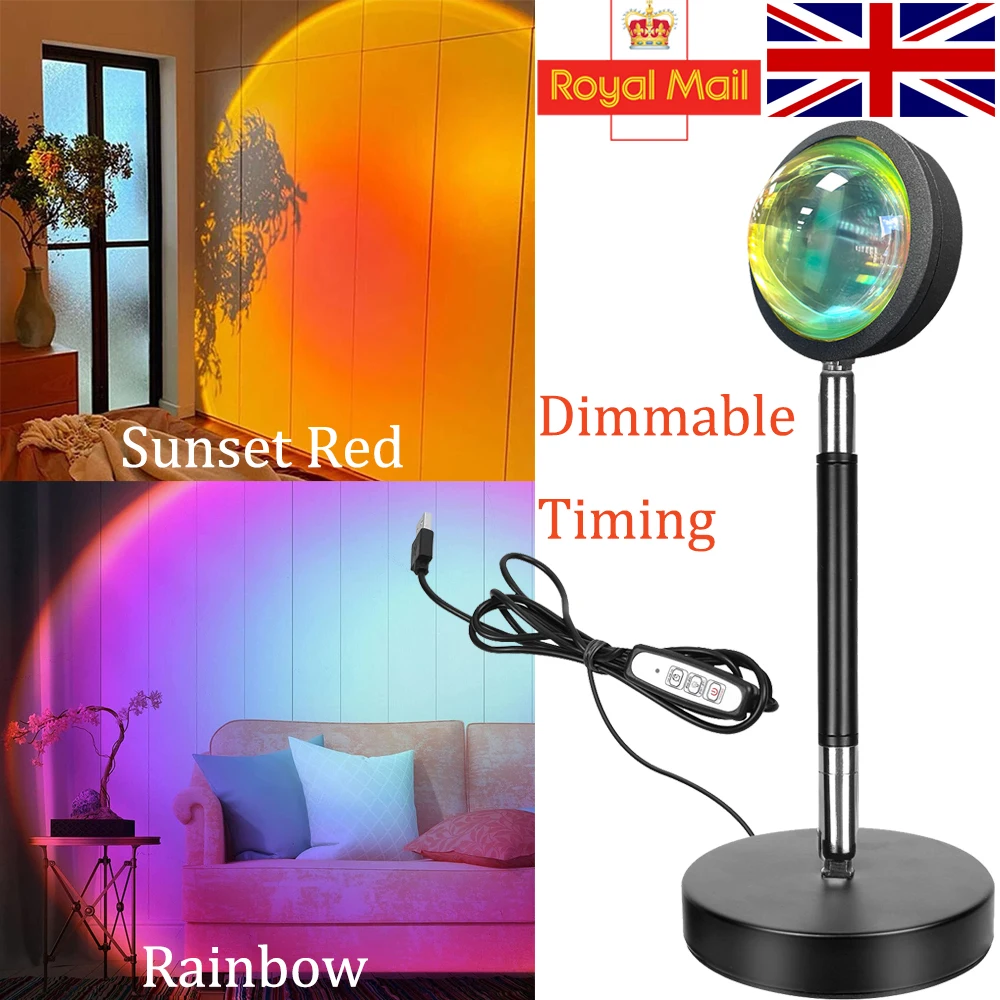

USB LED Sunset Rainbow Timing Dimmable Projector Atmosphere Lamp Night Light For Home Bedroom Wall Background Instagram Style