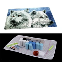 diy wolf latch hook rug making crafts kit for beginners carpet segment embroidery material with professional crochet needles