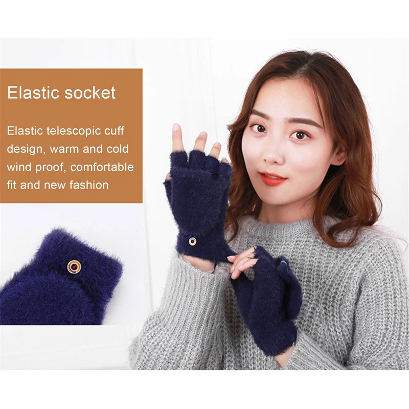 

Kawaii Cute Winter Glove Fingerless Gloves Without Finger Driving Glove Winter Soft Warm Thick Gloves For Women Girl Half Finger