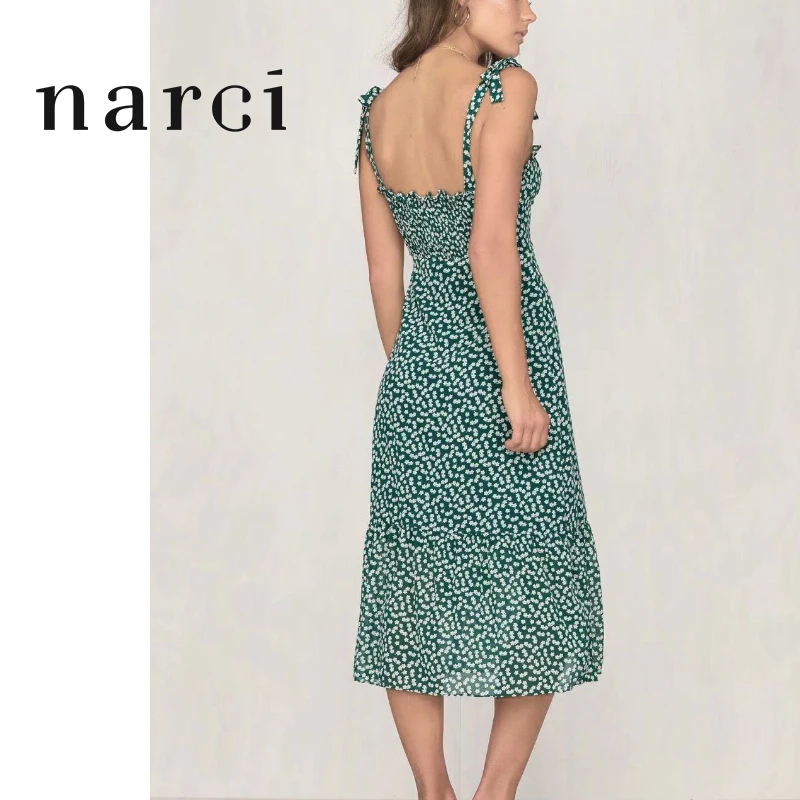 Женский сарафан с зеленым цветочным принтом narci модный Шифоновый Сарафан на