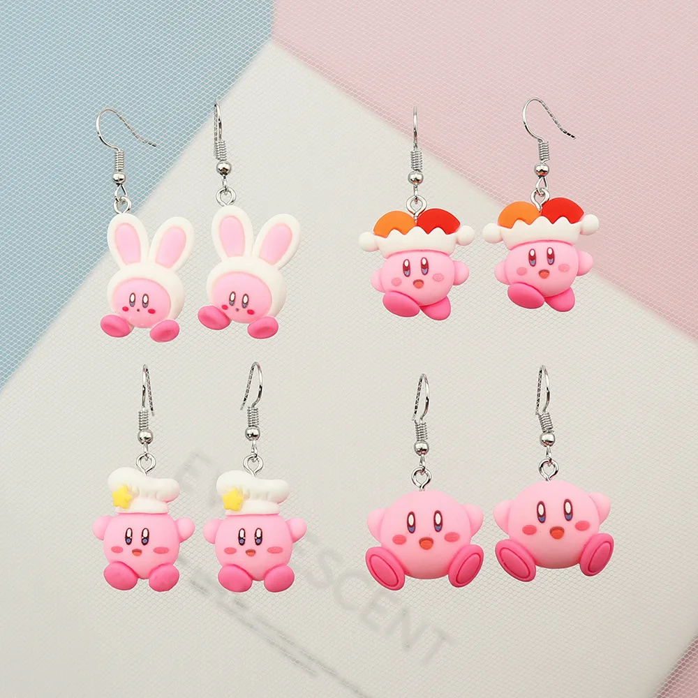 Kawaii Kirby Anime Cartoon Series Fashion Popularity Kirby Cos Bunny Chef Christmas Hat Ear Studs Cute Jewelry Baby Girl Gift