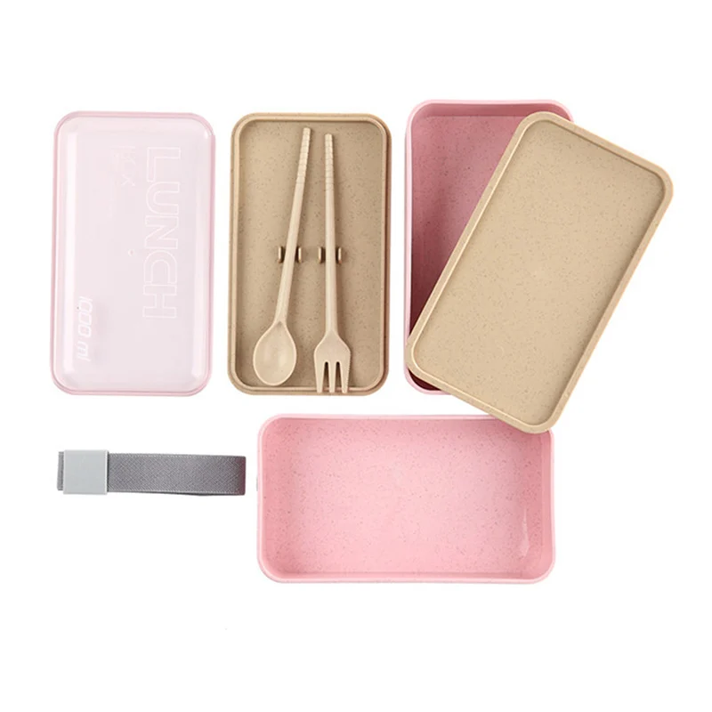 1000 мл 2 слоя пшеничной соломы бэнто коробка Портативный Ланч бокс пищевой