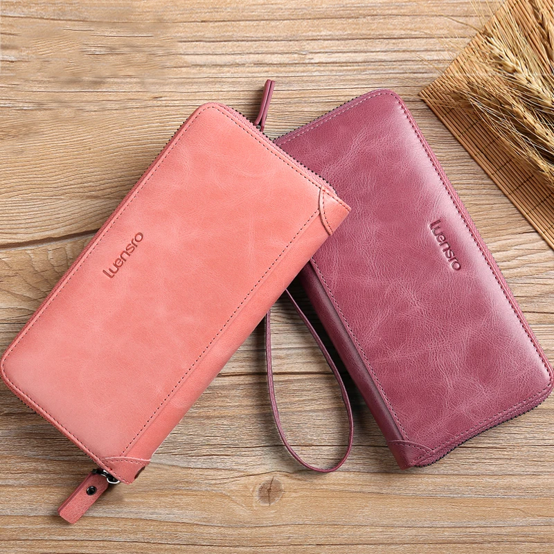 Модный женский длинный кошелек из натуральной кожи Женский на молнии зажим для