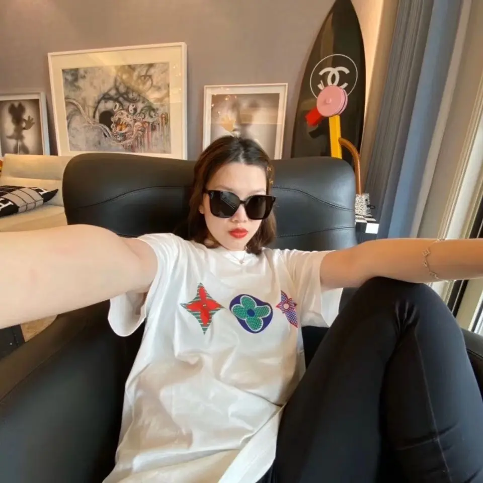 

2021 summer new printing short sleeve lovers round neck cotton loose boys and girls T-shirt fashion brand