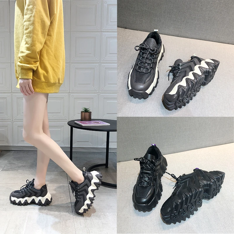 Женская Повседневная обувь Женские кожаные кроссовки на платформе для папы