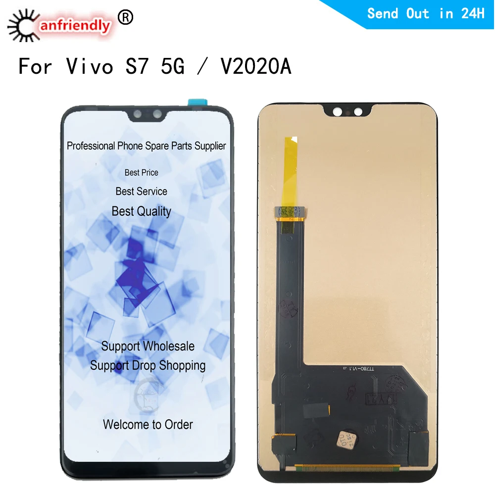 Pantalla TFT LCD de 6,44 pulgadas para Vivo S7 5G 2020 V2020A, m&oacute;dulo de pantalla t&aacute;ctil, digitalizador con montaje de marco para Vivo S7 V2020A-0