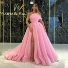UZN розовое ТРАПЕЦИЕВИДНОЕ платье для выпускного вечера на одно плечо высокого Разделение выпускное платье из органзы развертки поезд вечерние платье Vestido De Noche