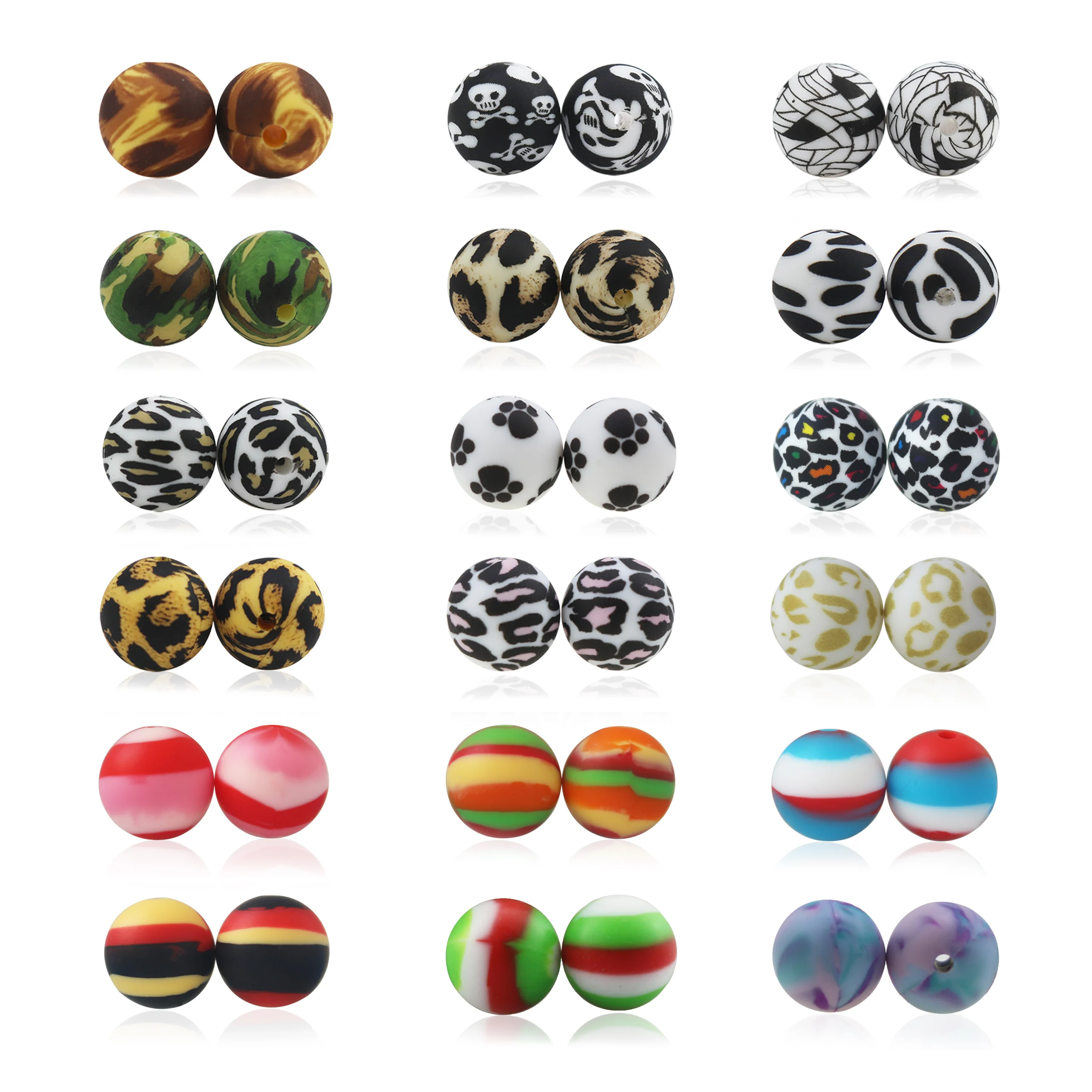 

10pcs Tie dye leopard Terrazzo Dalmatian camo Silicone BeadsTeething Beads DIY Chewable Colorful Teething For Infant Baby