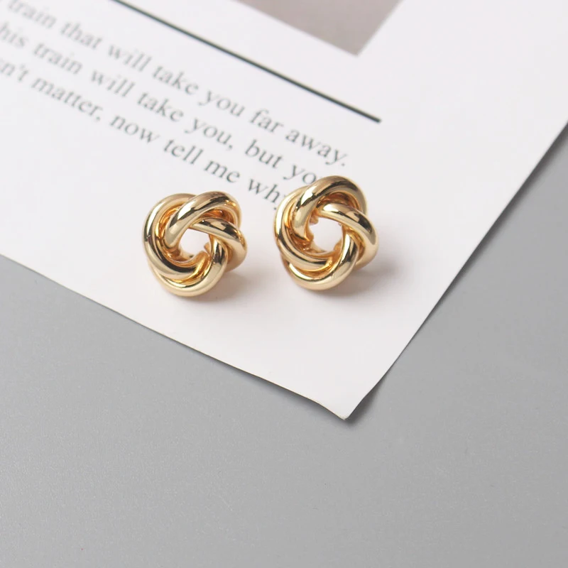 Tiny Metal Stud Earrings for Women Gold Color Twist Round Earrings Small Unusual Earrings boucles d