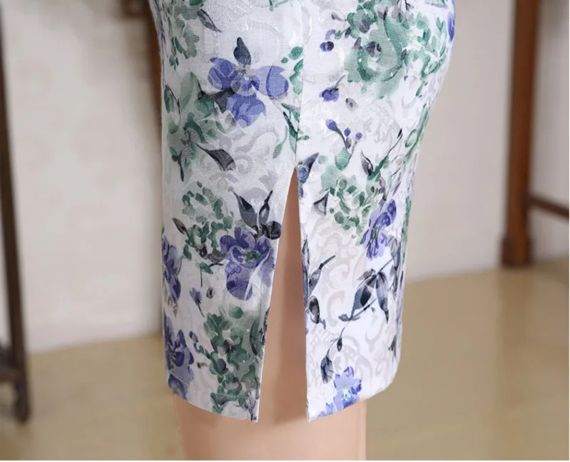 SHENG COCO Flowers Qipao Traditional Chinese Dress Cotton Ladies Cheongsam Vintage Qi Pao Beautiful Daily Chinese Style Dresses