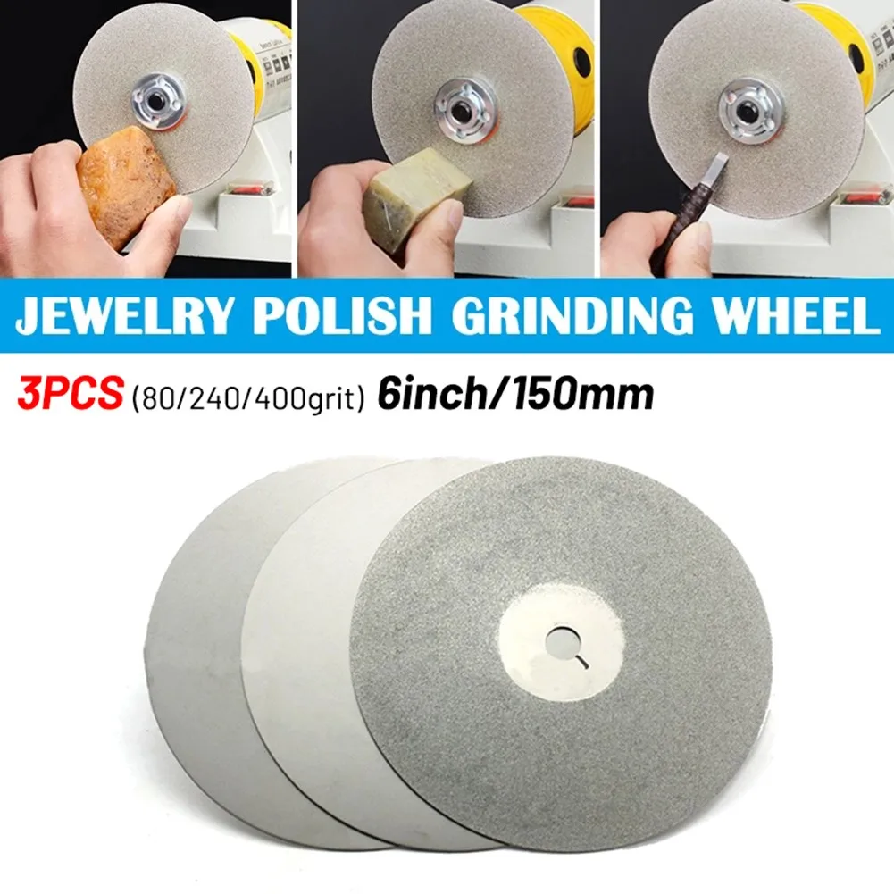 

1/2 Inch 3pcs 80/240/400 Grits 6 Inch Diamond Coated Flat Lapping Wheel
