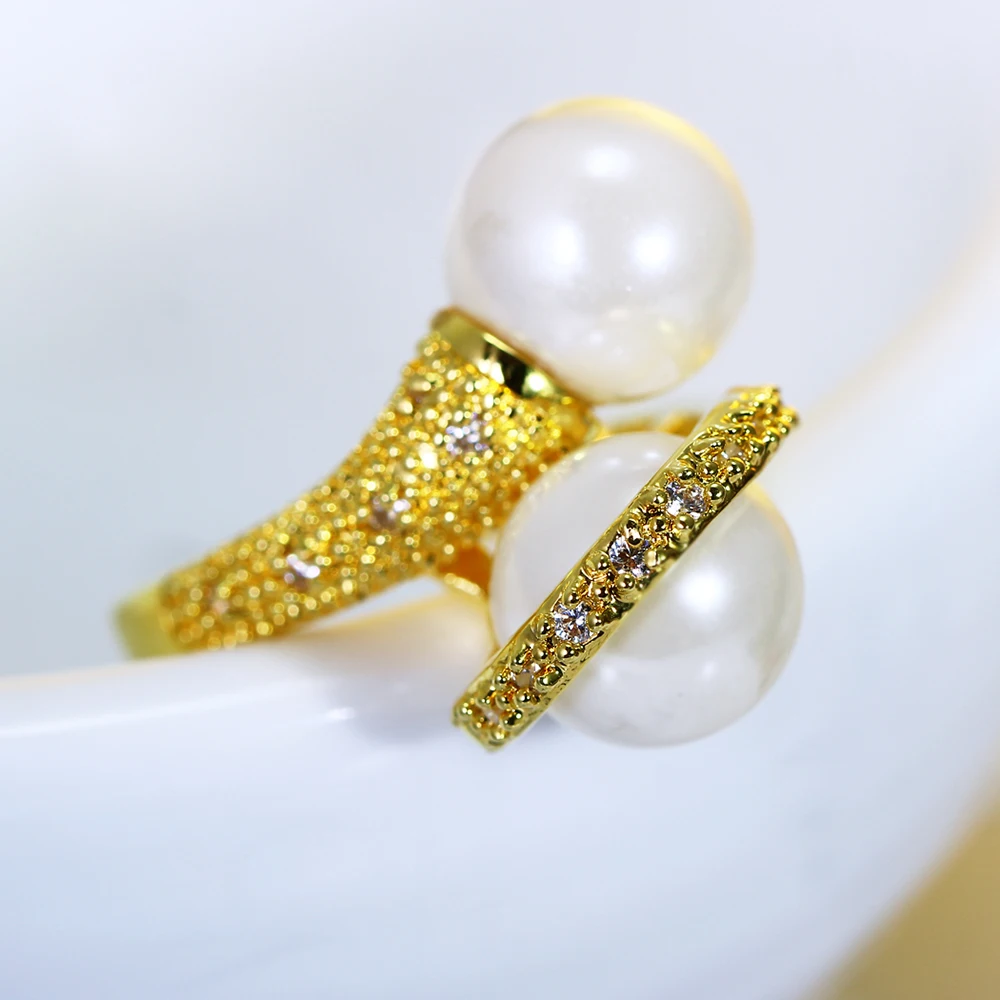 Элегантные кольца золотого цвета с жемчугом для женщин модное кольцо на палец