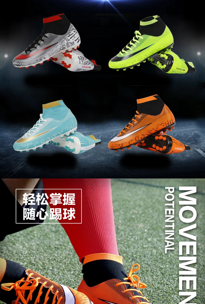 HoYeeLin Indoor Black Men Soccer Shoes Kids Cleats Training Football Boots High Ankle Sport Sneakers Size 35-45 Dropshippin