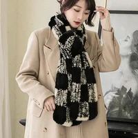 Autumn and winter mink fur scarf woven Plaid Bib Plaid pattern men and women neutral couple shawl to keep warm British style