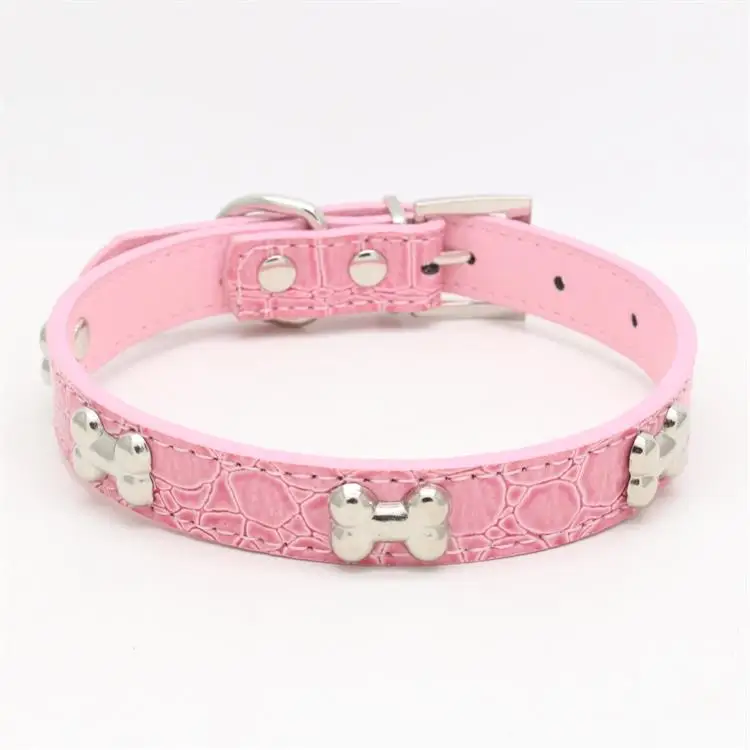 pink 1 шт. глянцевый Аллигатор из искусственной кожи кости аксессуары для воротника питомца Тяговый ошейник питомец поставка собака ожерелье для маленьких средних собак - Цвет: pink