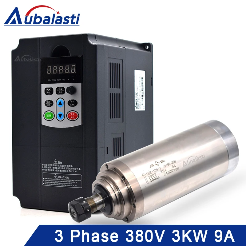 Aubalasti 3kw шпиндель водяного охлаждения 380V + инвертор 3 фазы 4KW ток 9A для ЧПУ