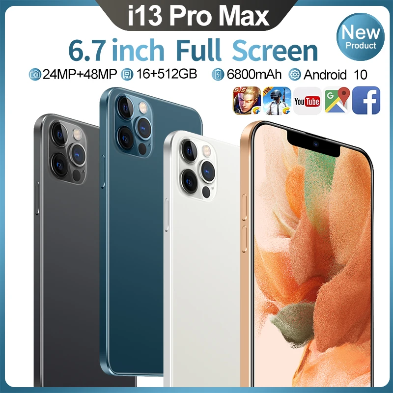 

Phone I13 Pro Max Unlock Dual Card Global Version 6800mAh 16GB 512GB Newest 48MP 5G 6.7Inch Camera 4G LTE Full Screen Smartphone