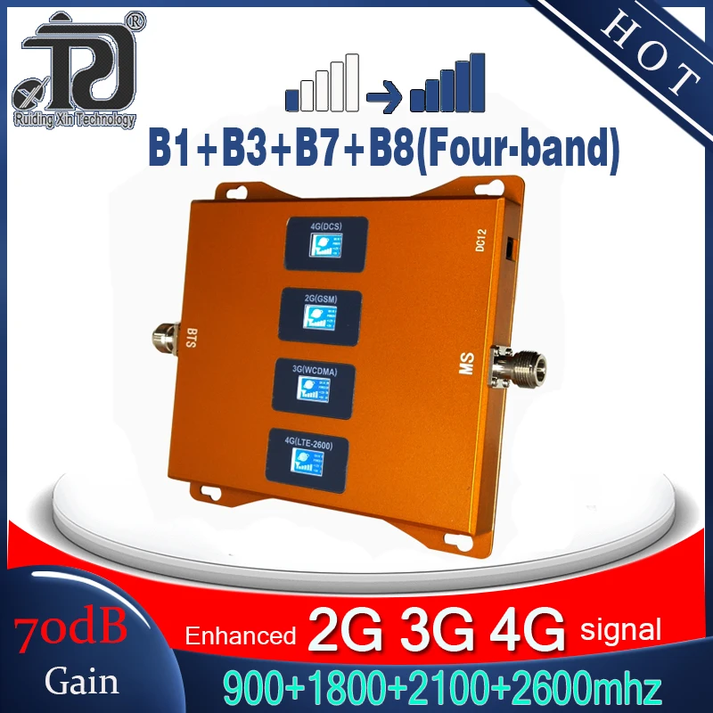 Новый усилитель сигнала GSM 900 1800 2100 2600 МГц четырехдиапазонный 2G 3G 4G для мобильных устройств.