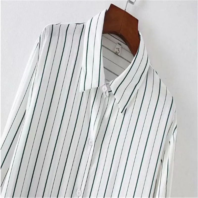 Женская длинная полосатая блузка HXYZ офисная с длинными рукавами большие размеры