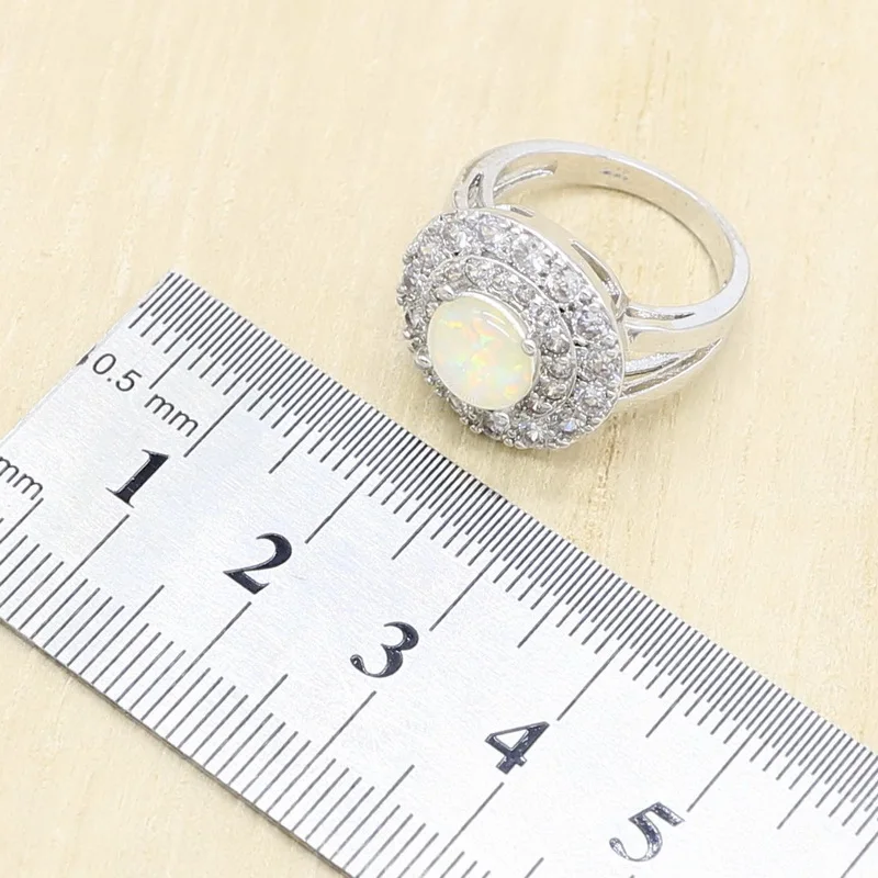 Круглые серьги с белым огненным опалом ожерелье кольцо подвеской серебряный