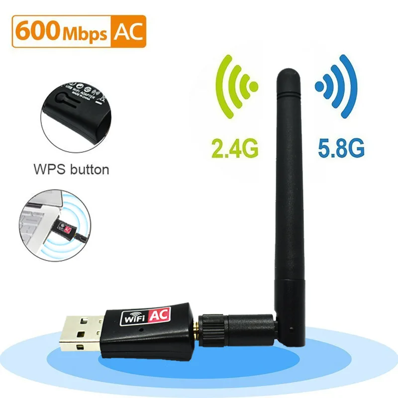 Creacube 600 м беспроводной USB WiFi адаптер Сетевая карта Wifi приемник 2,4/5G двойные полосные антенны компьютерная сетевая LAN Карта