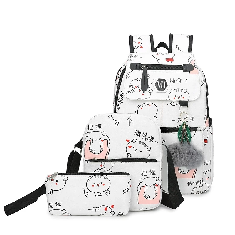 Набор школьных сумок в Корейском стиле для девочек-подростков, Холщовый женский рюкзак с принтом, шт./компл., школьные рюкзаки для девочек, с...