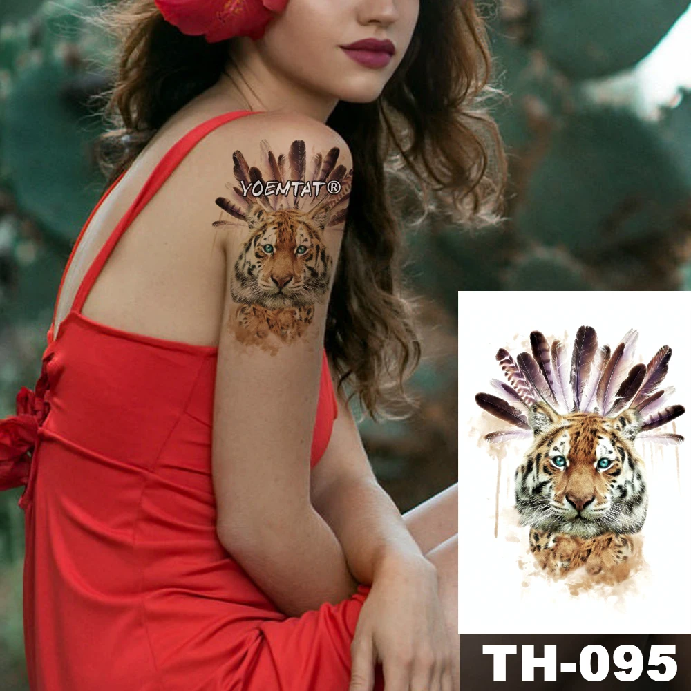 

Waterproof Temporary Tattoo Sticker Indian Tribal Style Feather Tiger Pattern Water Transfer Animal Body Art Flash Fake Tatoo