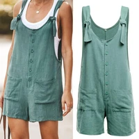 women jumpsuit summer sleeveless solid short rompers overalls casual button pocket strapless woman suspenders bib short pants