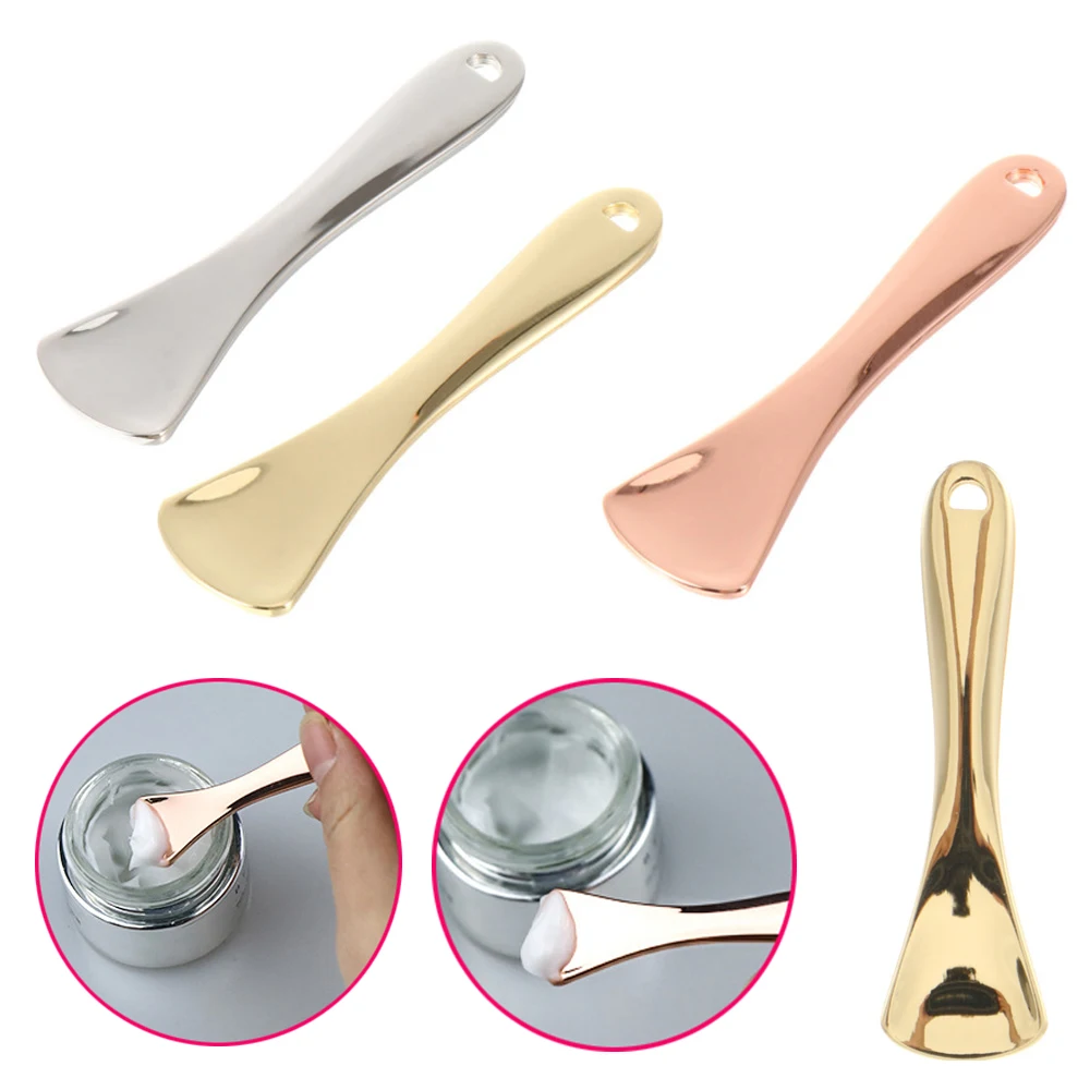 Mini espátula cosmética de Metal y Zinc, cuchara curvada de oro y plata para maquillaje, crema de