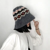 autumn winter woolen cap woman knitted hats korean style outing jacquard weave warmth hand woven fisherman panama bucket hat