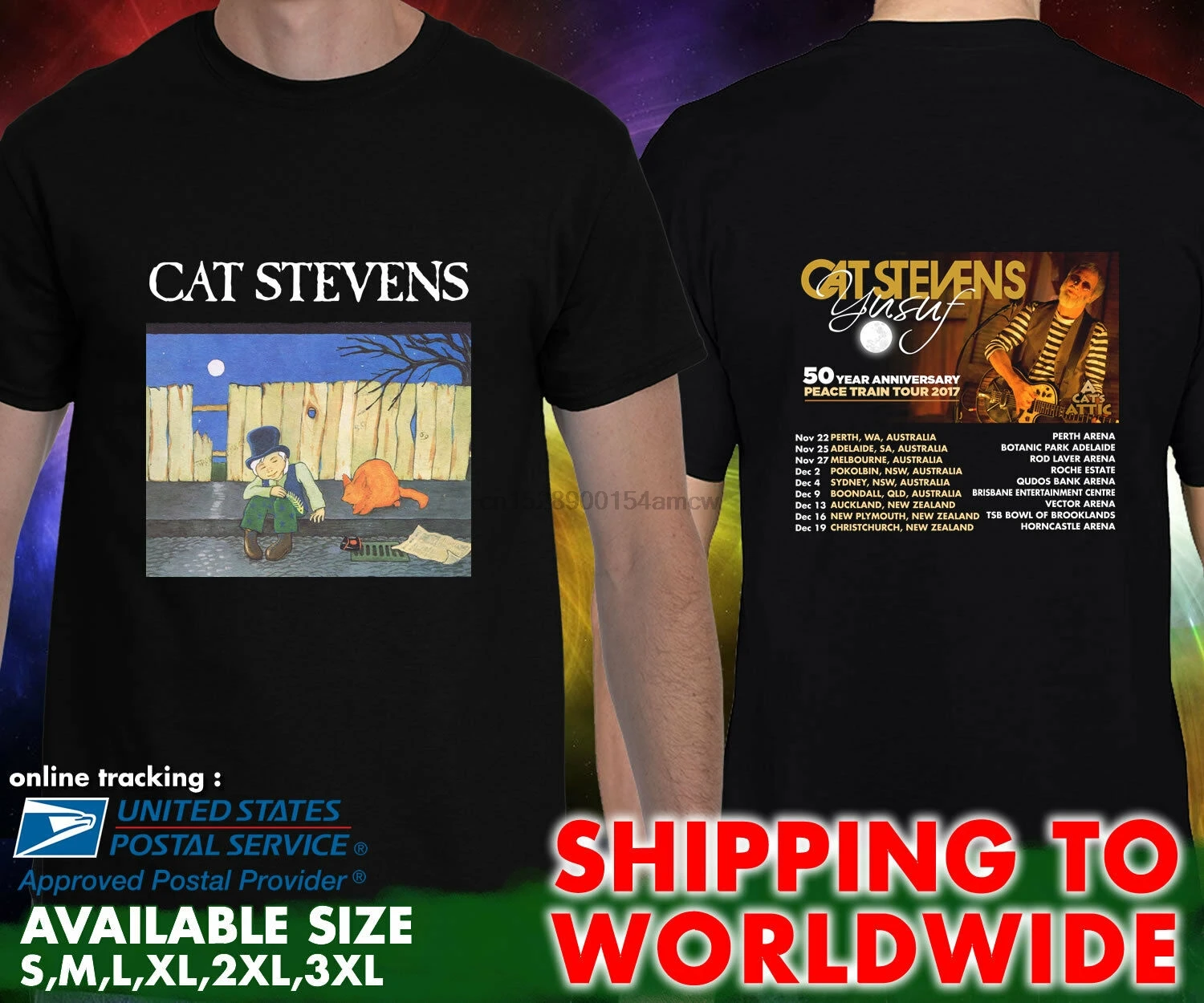 Cat Stevens Peace Train 2017 черная футболка S M L XL 2XL 3XL | Мужская одежда