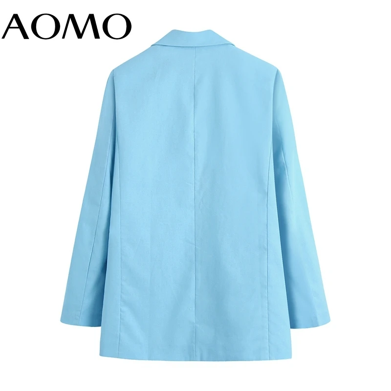

AOMO Women 2021 Fashion Solid Blue Blazer Coat Vintage Long Sleeve Female Outerwear Chic Tops BE134A