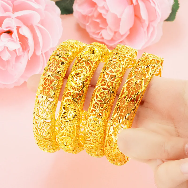 

Hollow Beautiful Openable Bangle Yellow Gold Filled Dubai Wedding Party Female Bracelet Gift