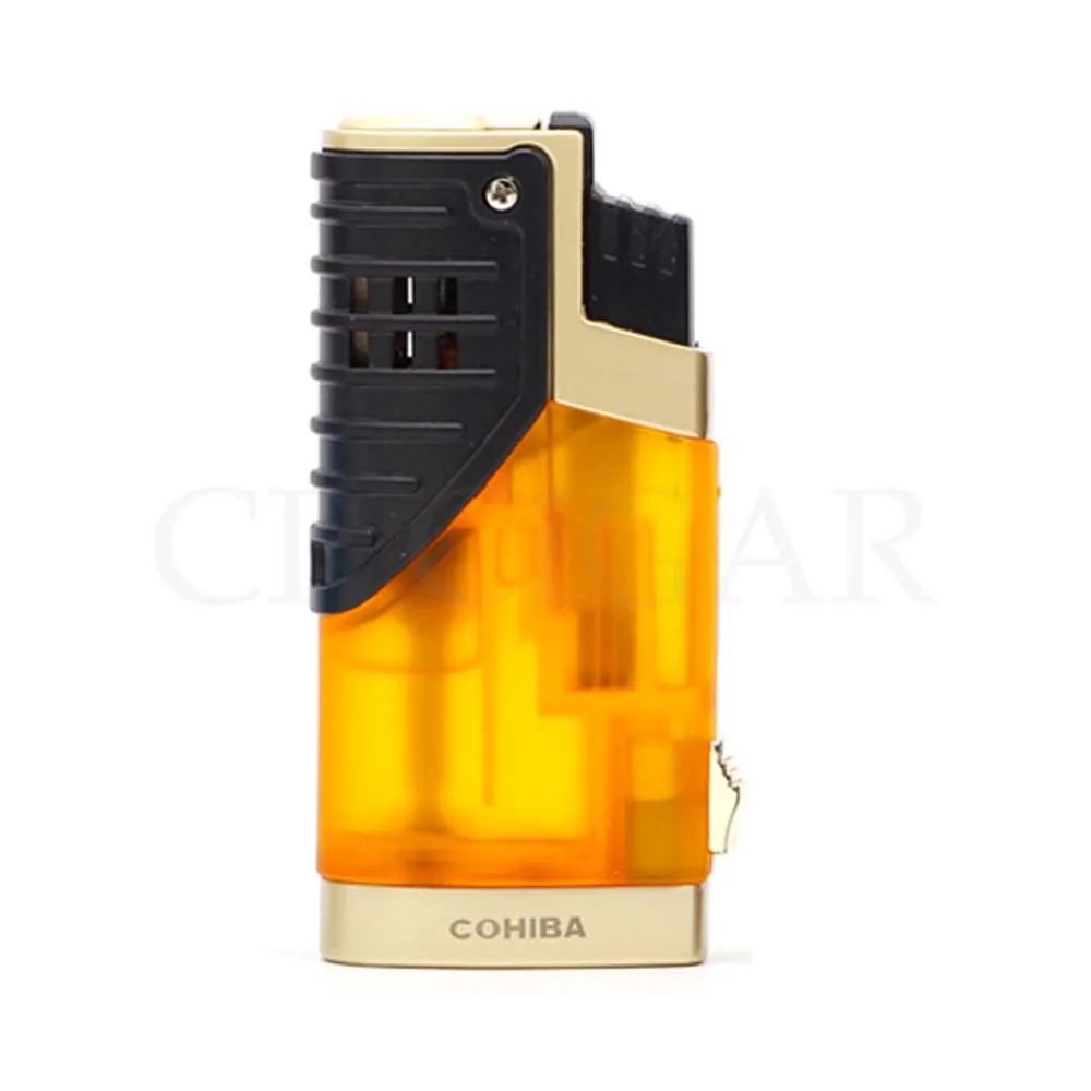 COHIBA сигарные гаджеты Пластиковые зажигалки бутан многоразовая Зажигалка для сигар ветрозащитная карманная сигарета газовая зажигалка W/Подарочная коробка - Цвет: YELLOW