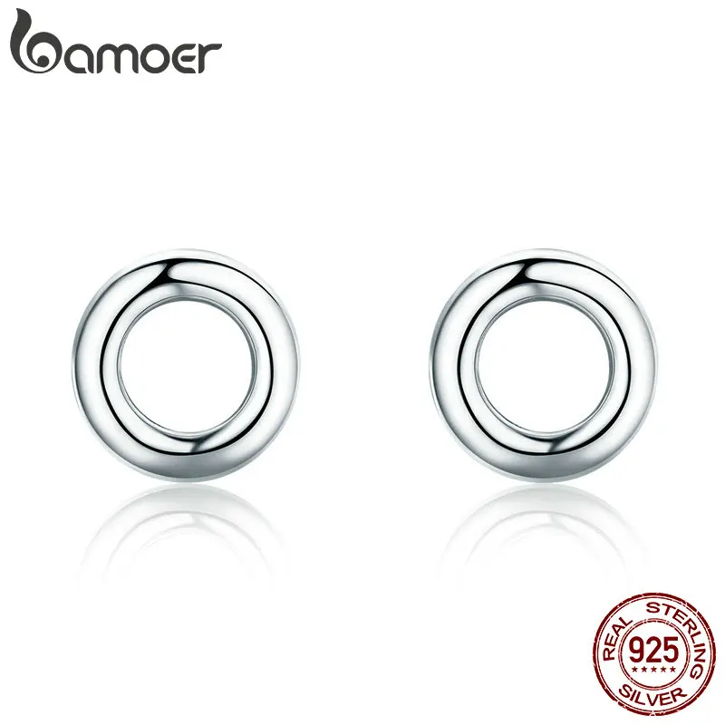 BAMOER Новое поступление модные 925 пробы серебряные минимализм круглые серьги-гвоздики для женщин ювелирные изделия из стерлингового серебра SCE349-1H