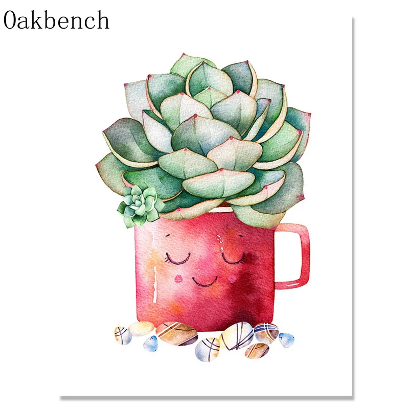 Кактус суккулент растение акварелью скандинавский постер куадро настенные