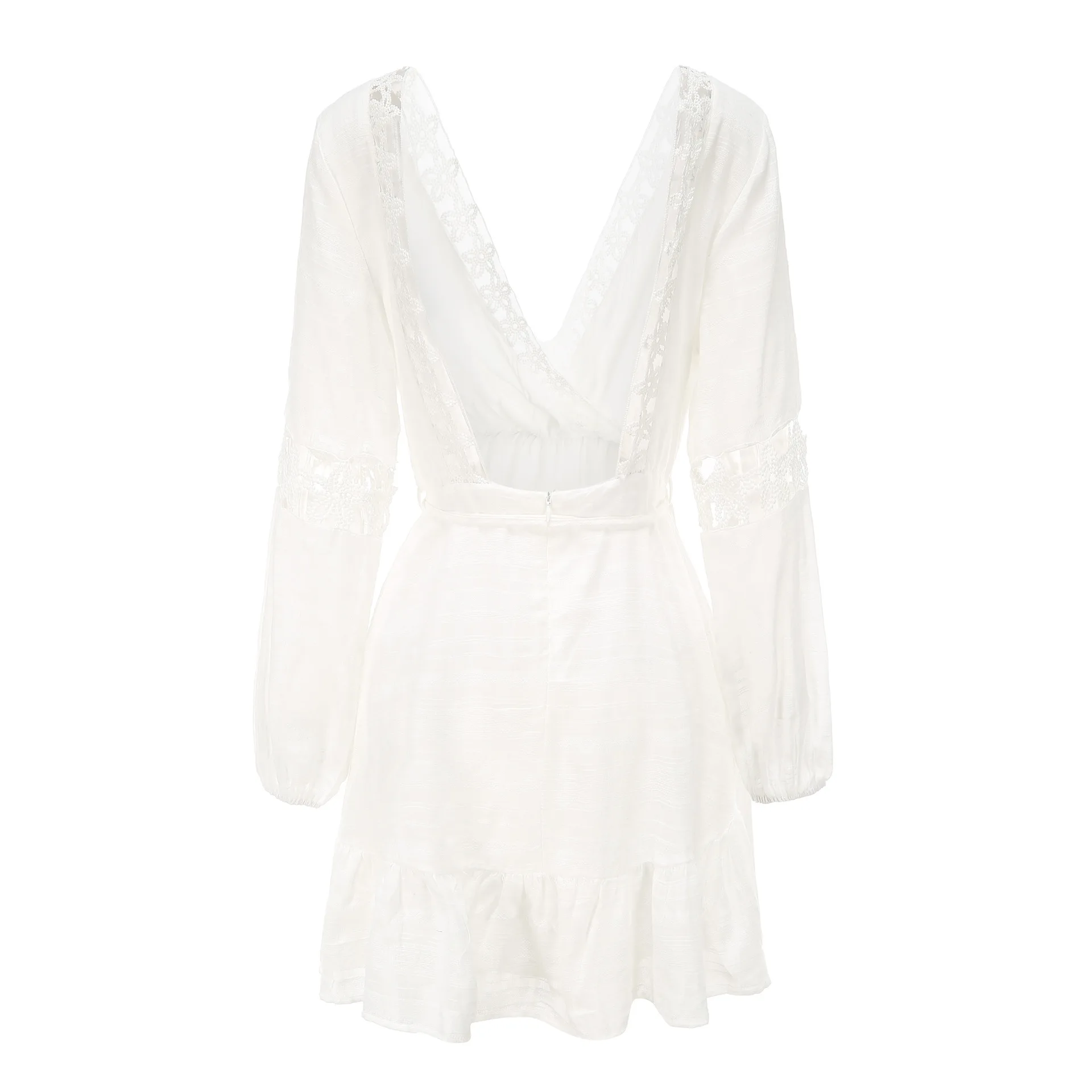 Богемный Вдохновленный белый гофрированное платье с v-образным вырезом