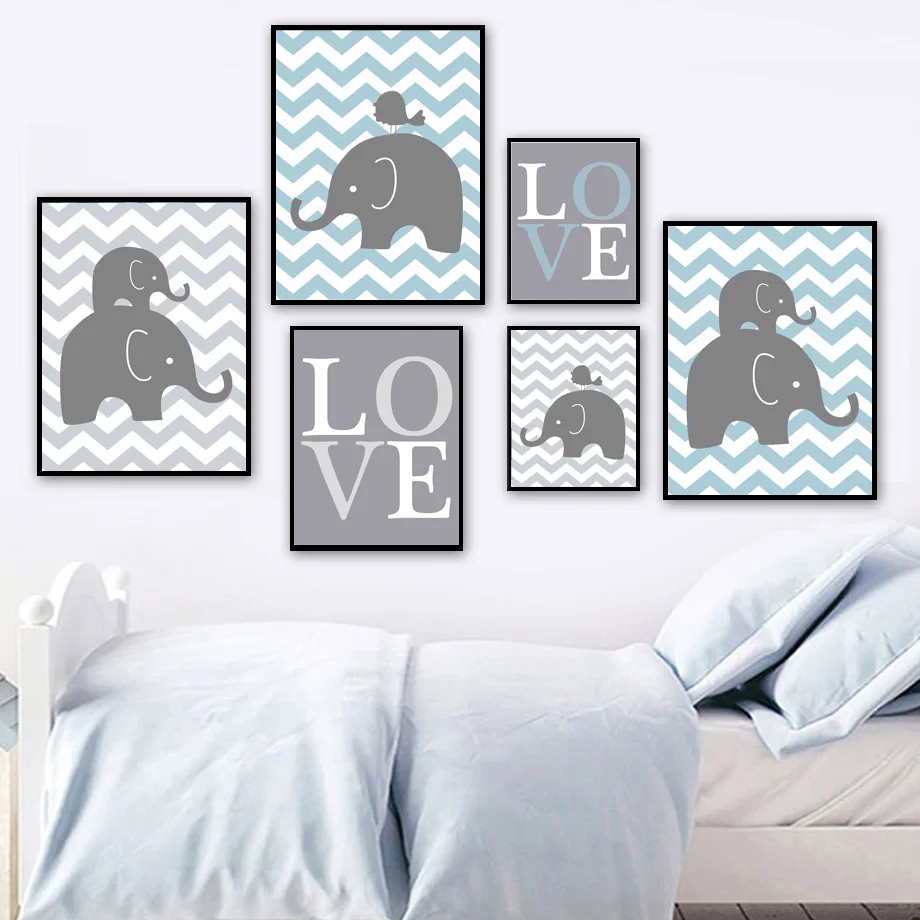 

Elephant Bird Stripe Love Quote Cartoon Wall Art Canvas Painting Nordic Posters And Prints Wall Pictures Kids Room Nursery Decor