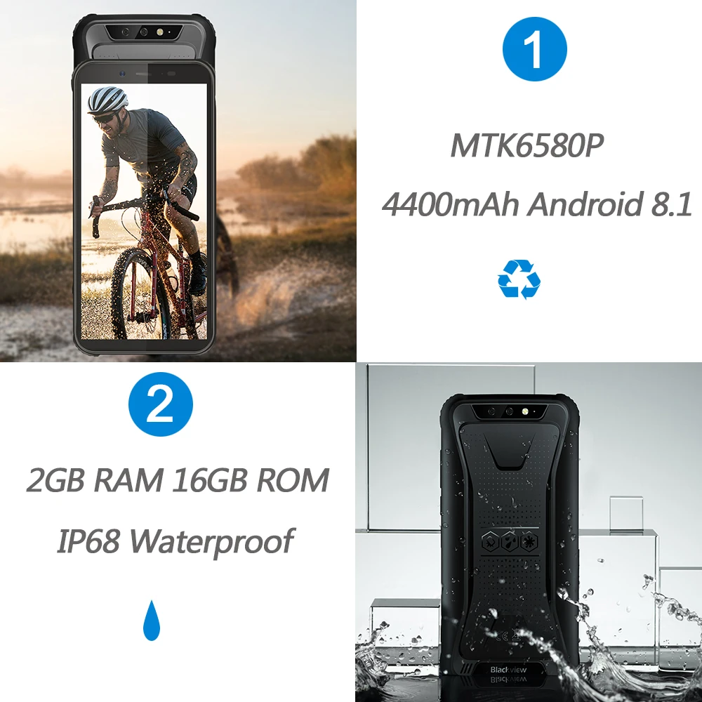 Смартфон Blackview BV5500 защищенный IP68 2 + 16 гб 5 дюйма 4400 ма ч Android 8 1 две SIM-карты |