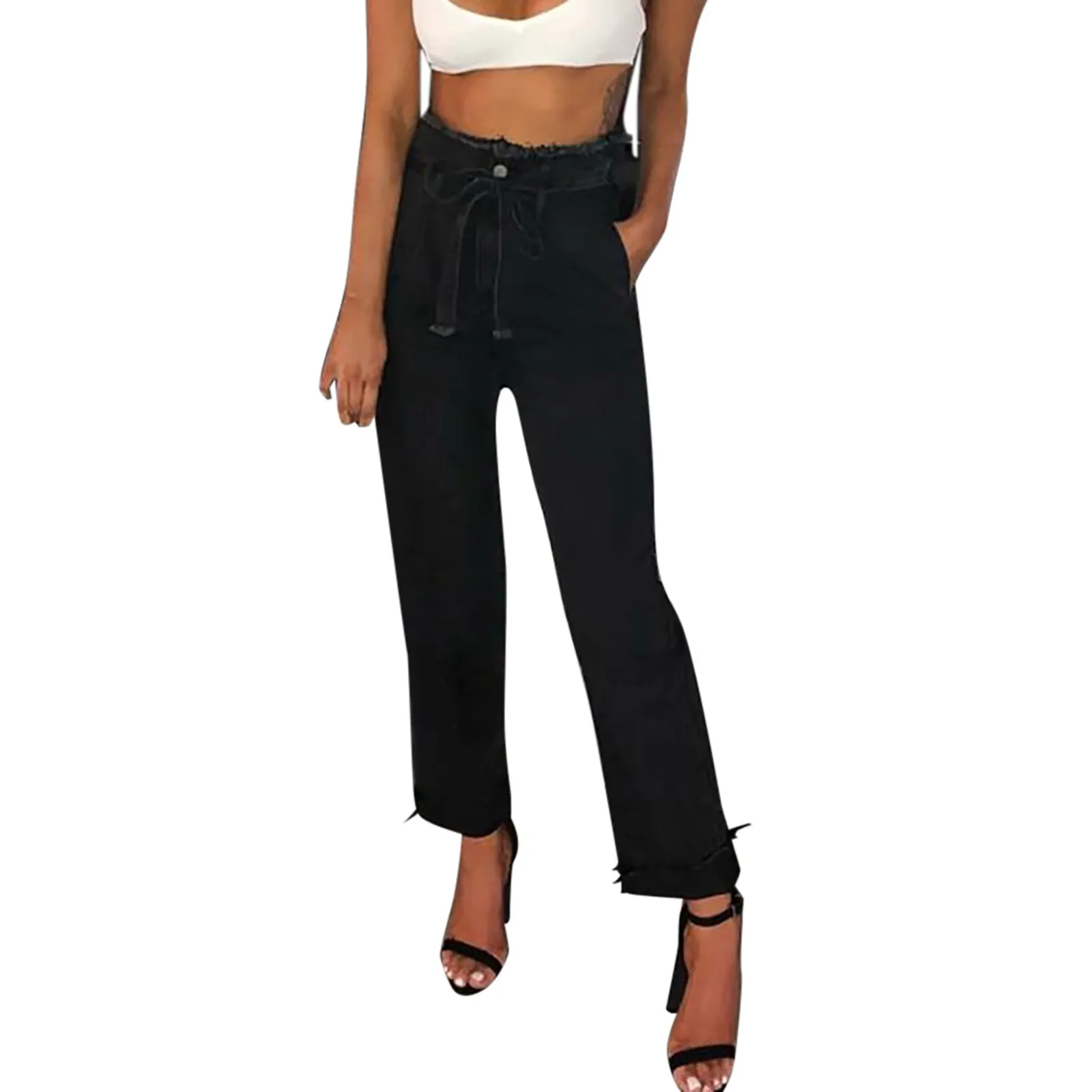 

Women Pants Straight Leg Jeans High Waist Slim Loose 2021 summer ​Casual Plus Size Slim Denim Skinny Jeans Belt Trousers calças