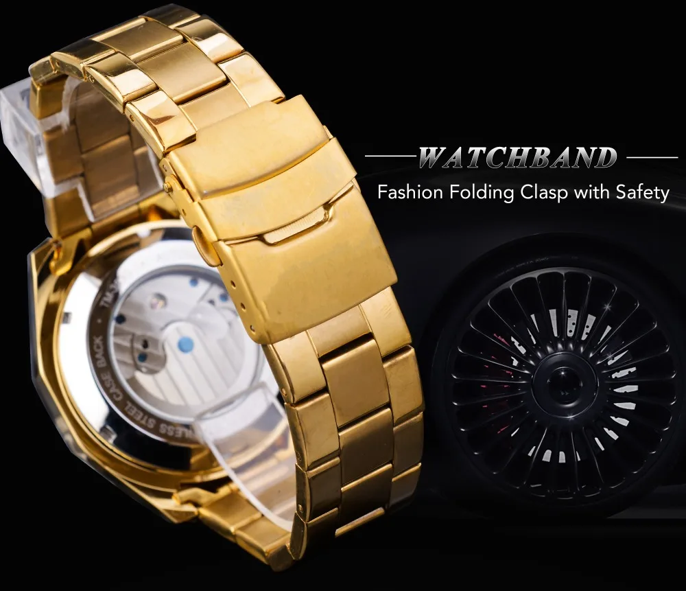 Forsining Классические Золотые Tourbillon механические часы Мужские автоматические Moonphase календари ремни из нержавеющей стали часы Reloj Hombre