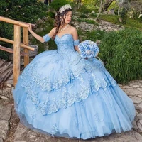 detachable sleeve light sky blue quinceanera dresses 2021 princess ball gown sweetheart sweet 15 dress lace appliques sequined