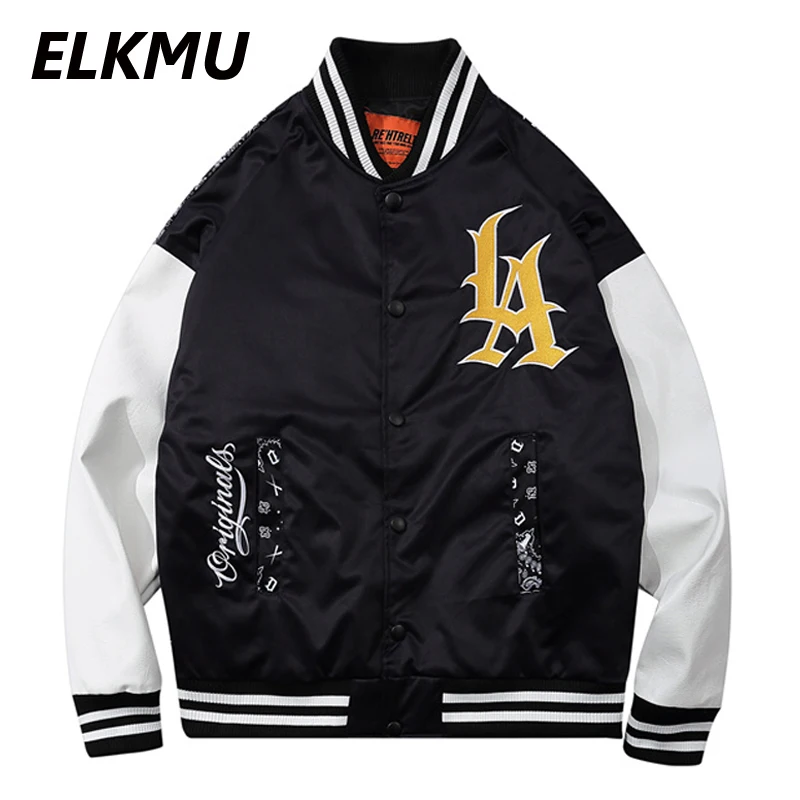 

Бейсбольная куртка-бомбер ELKMU, уличная одежда в стиле хип-хоп, куртки с банданами и круглым вырезом, воротник, модные мужские топы, верхняя од...
