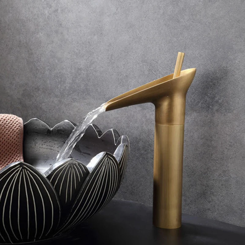 Gisha смесители для умывальника современные античные латунные водопад излив